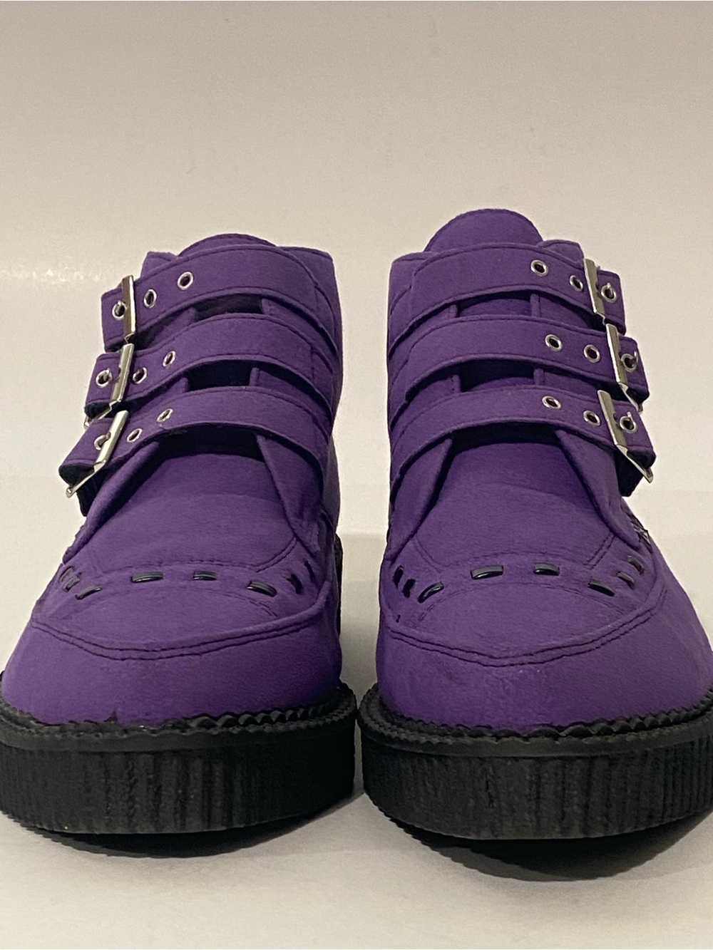 T.U.K. Purple Triple Buckle Pointed Creepers Men 7 Women 9 NWOT Goth Punk - Picture 3 of 12